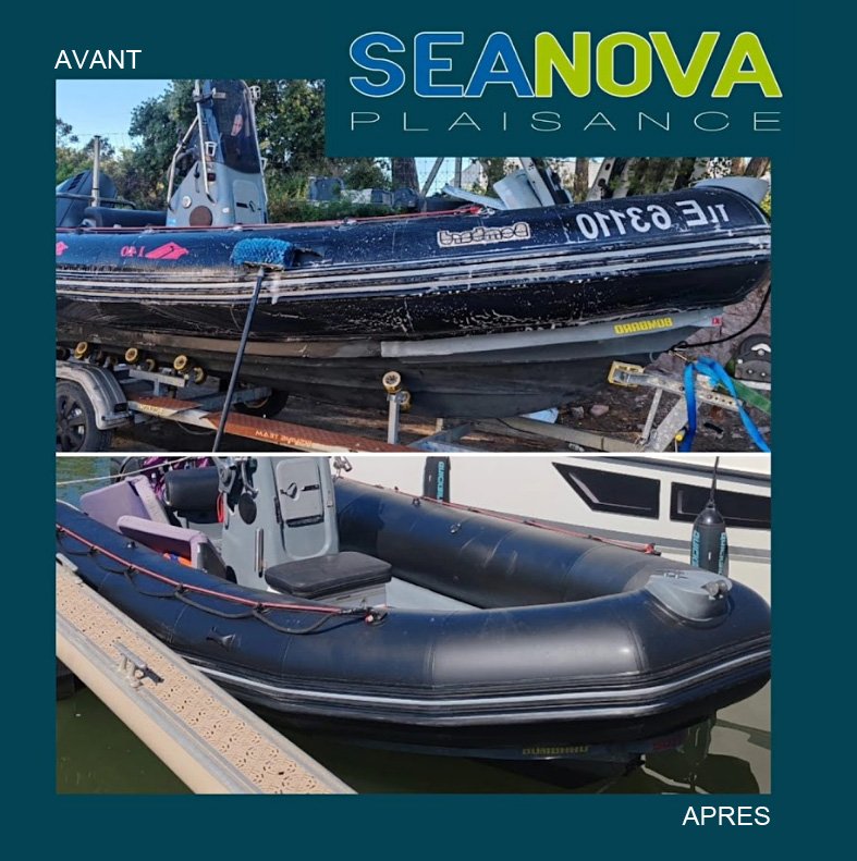 Avant et après intervention dans l'atelier de peinture de semi-rigide de Seanova-Plaisance (83)